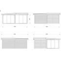 Pavillon de jardin en bois brut 34,6m² Lenna - madriers 28mm - terrasse 9m² avec parois à ventelles - Palmako