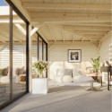 Pavillon de jardin en bois brut 34,6m² Lenna - madriers 28mm - terrasse 9m² avec parois à ventelles - Palmako