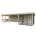 Pavillon de jardin en bois brut 876x300cm Lenna - madriers 28mm - terrasse 17,64m² avec comptoir - Palmako