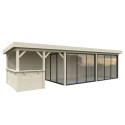 Pavillon de jardin en bois brut 876x300cm Lenna - madriers 28mm - terrasse 9m² avec comptoir - Palmako