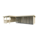 Pavillon de jardin en bois brut 876x588cm Lenna - madriers 28mm - terrasse 17,64m² avec comptoir - Palmako