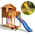 Cabane pour enfants en bois séché lasuré - toboggan jaune - MY HOUSE - FUNGOO