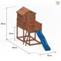 Cabane pour enfants en bois séché lasuré - toboggan jaune - MY HOUSE - FUNGOO