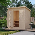 Sauna d’extérieur en bois brut Hytti 2 - 4 places 38mm - poêle 9KW ctrl externe - KARIBU