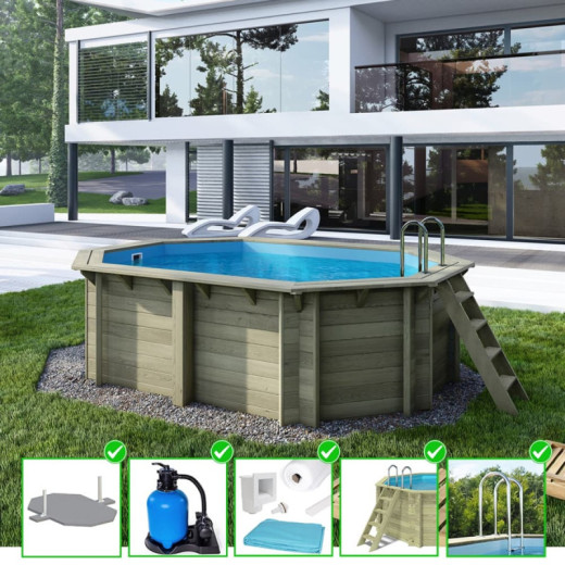Piscine en bois Nemo 430x300cm - H.118cm - fixations à visser - Altanka