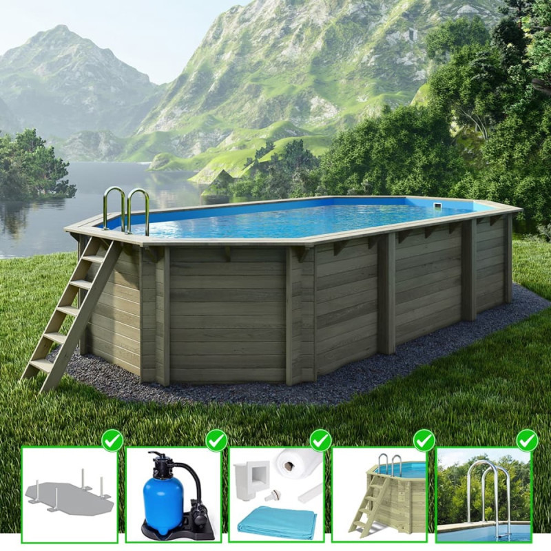 Piscine en bois Nemo 730x397cm - H.145cm - fixations à visser - Altanka