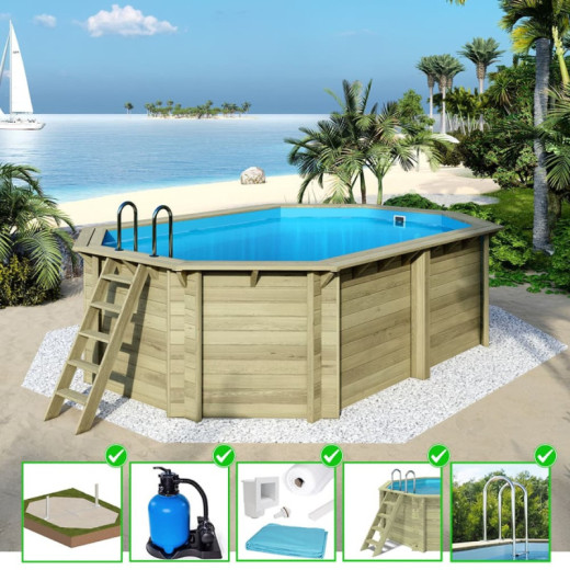 Piscine en bois Nemo 579x349cm - H.145cm - cadre en métal - Altanka