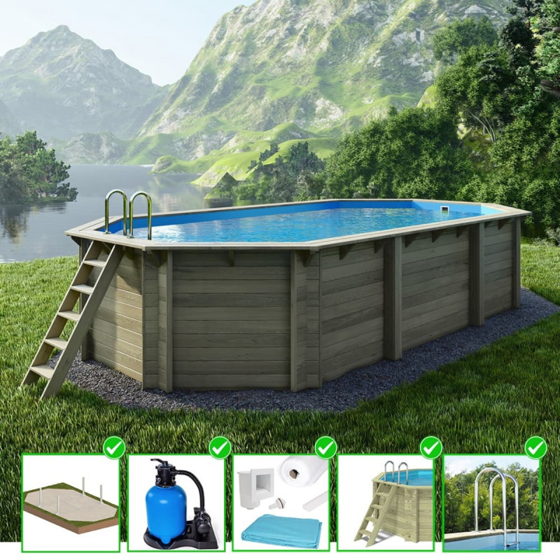 Piscine en bois Nemo 730x397cm - H.145cm - cadre en métal - Altanka	