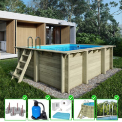Piscine en bois Aqua 465x285cm - H.124cm - fixations à sceller - Altanka