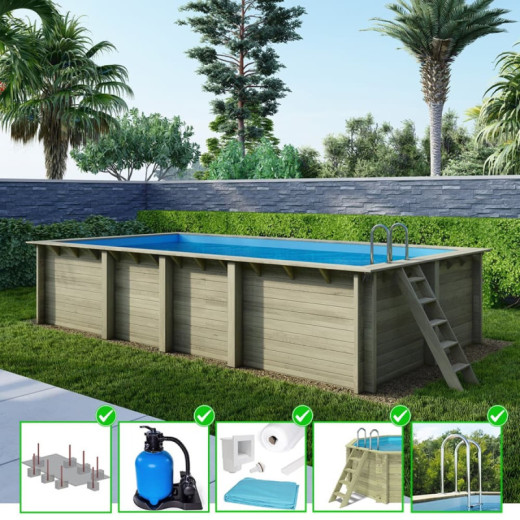 Piscine en bois Aqua 700x375cm - H.145cm - fixations à sceller - Altanka