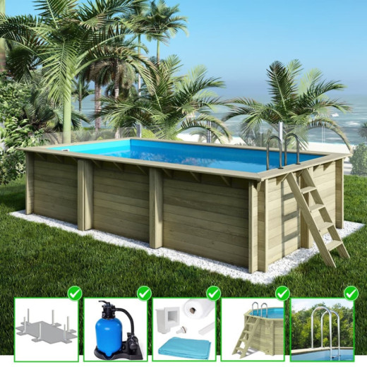 Piscine en bois Aqua 610x285cm - H.131cm - fixations à visser - Altanka	