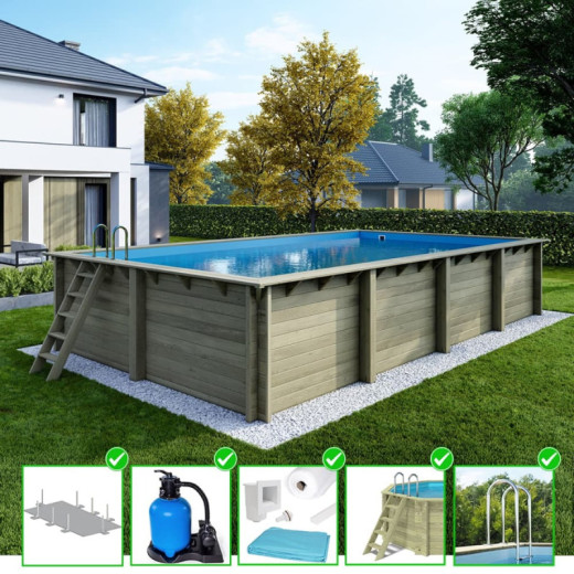 Piscine en bois Aqua 850x435cm - H.145cm - fixations à visser - Altanka