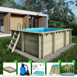 Piscine en bois Aqua 465x285cm - H.124cm - cadre en métal - Altanka