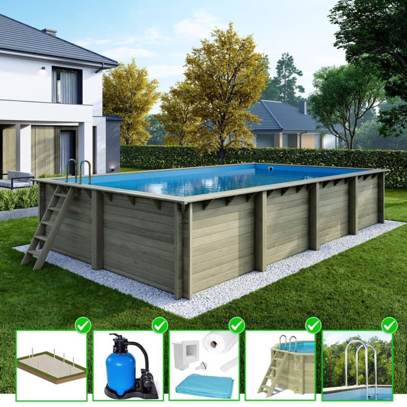 Piscine en bois Aqua 850x435cm - H.145cm - cadre en métal - Altanka