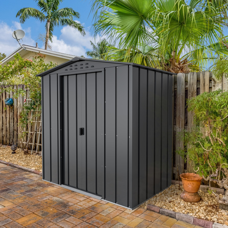 Abri de jardin gris en métal imitation bois 2,48m² sécurisé - Duramax