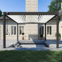 Pergola autoportante en alu gris et lames blanc orientable 4x4m Ombrea