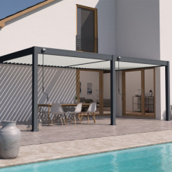 Pergola adossée en alu anthracite avec lames blanches 3x6m Ombrea