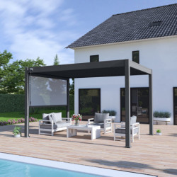 Pergola autoportante en alu gris avec store gris 4m - 3x4m Ombrea