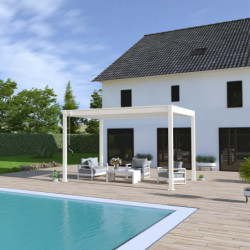 Pergola autoportante 3x4m en alu blanc avec store 4m blanc Ombrea