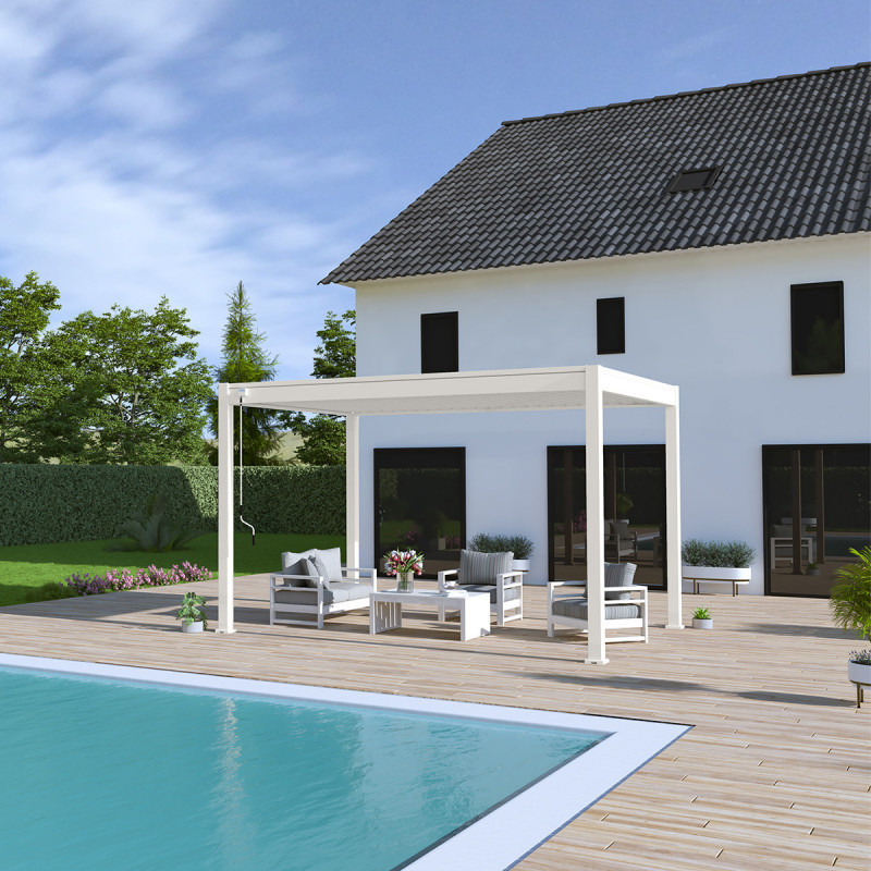 Pergola autoportante 3x4m en alu blanc avec store 4m blanc Ombrea