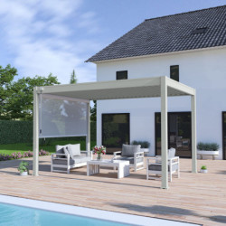 Pergola autoportante en alu gris perle - store blanc 4m - 3x4m Ombrea