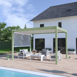 Pergola autoportante en alu vert pâle - store blanc 4m - 3x4m Ombrea