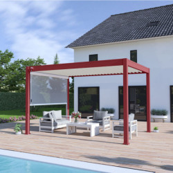 Pergola autoportante en alu rouge - store blanc 4m - 3x4m Ombrea