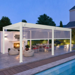 Pergola autoportante en alu blanc 4x6m avec 2 stores blancs Ombrea