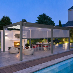Pergola autoportante en alu bi-colore 4x6m avec 2 stores gris Ombrea
