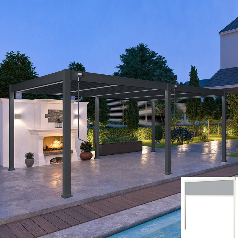 Pergola autoportante en alu bi-colore 4x6m avec 2 stores blancs Ombrea