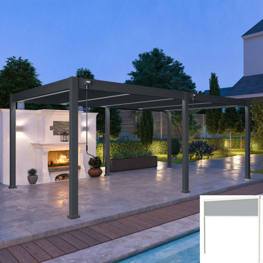 Pergola autoportante en alu bi-colore 4x6m avec 2 stores blancs Ombrea