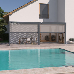 Pergola adossée en alu gris avec lames orientables 3x6m Ombrea + 2 stores