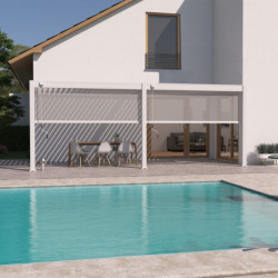 Pergola adossée en alu blanc avec lames orientables 3x6m Ombrea + 2 stores