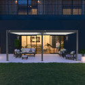 Pergola adossée en alu et 2 stores gris - lames blanc - 4x6m Ombrea