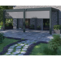Pergola adossée en alu et 2 stores gris - lames blanc - 4x6m Ombrea