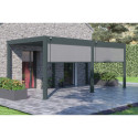 Pergola adossée en alu et 2 stores gris - lames blanc - 4x6m Ombrea