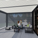 Pergola adossée en alu gris - lames et 2 stores blanc - 4x6m Ombrea