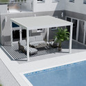 Pergola motorisée en alu blanc avec lames orientable 4x4m Ombrea