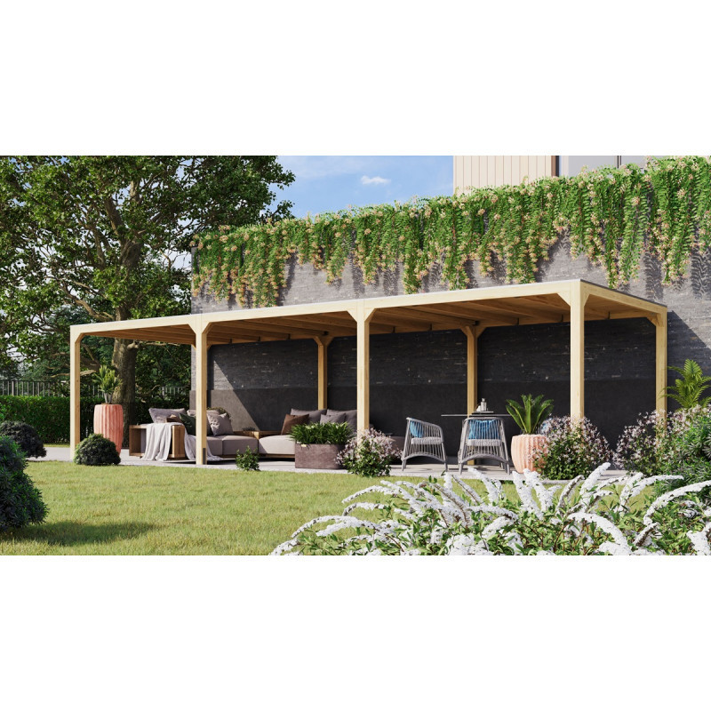 Pavillon 10,24m² en bois lamellé-collé Cubus avec 2 extensions - Karibu