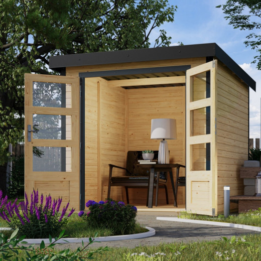 Abri de jardin 4,45m² bois brut + acier anthracite Jupiter A - Karibu