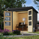 Abri de jardin 4,45m² en bois gris terre + acier anthracite Jupiter - Karibu