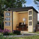 Abri 4,45m² en bois gris clair + acier anthracite Jupiter - Karibu