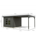 Abri 7,34m² bois gris + acier anthracite + appentis Pluto B - Karibu