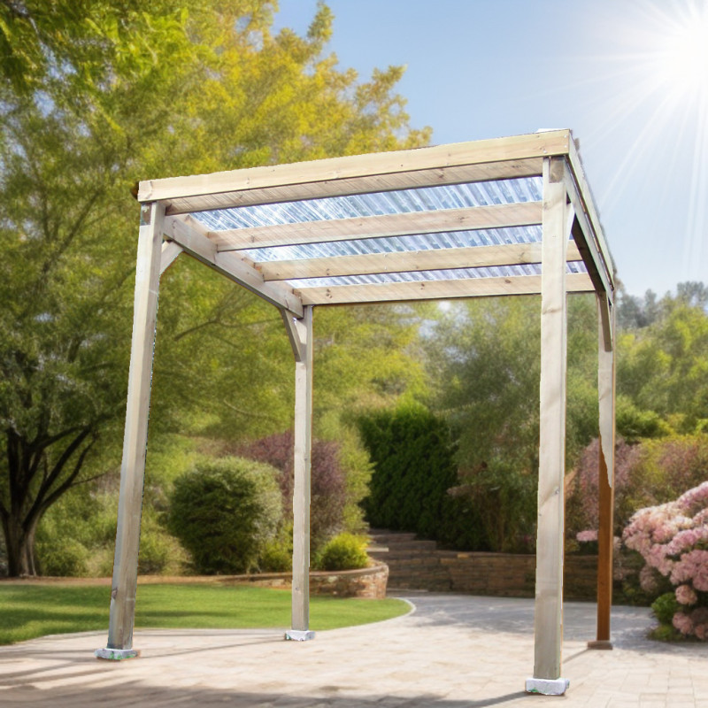 Carport 4m² en bois traité autoclave avec couverture - Habrita