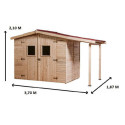 Abri de jardin en bois brut 4,08m² + bûcher 2,08m² + plancher