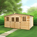 Abri de jardin en bois massif 16m² – madriers 28mm - Habrita