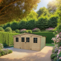 Abri de jardin en bois massif 16m² – madriers 28mm - Habrita
