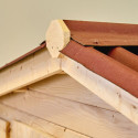 Abri en bois massif 12m² – madriers 28mm + couverture plaques ondulées