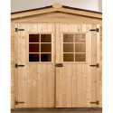 Abri en bois massif 12m² – madriers 28mm + couverture plaques ondulées