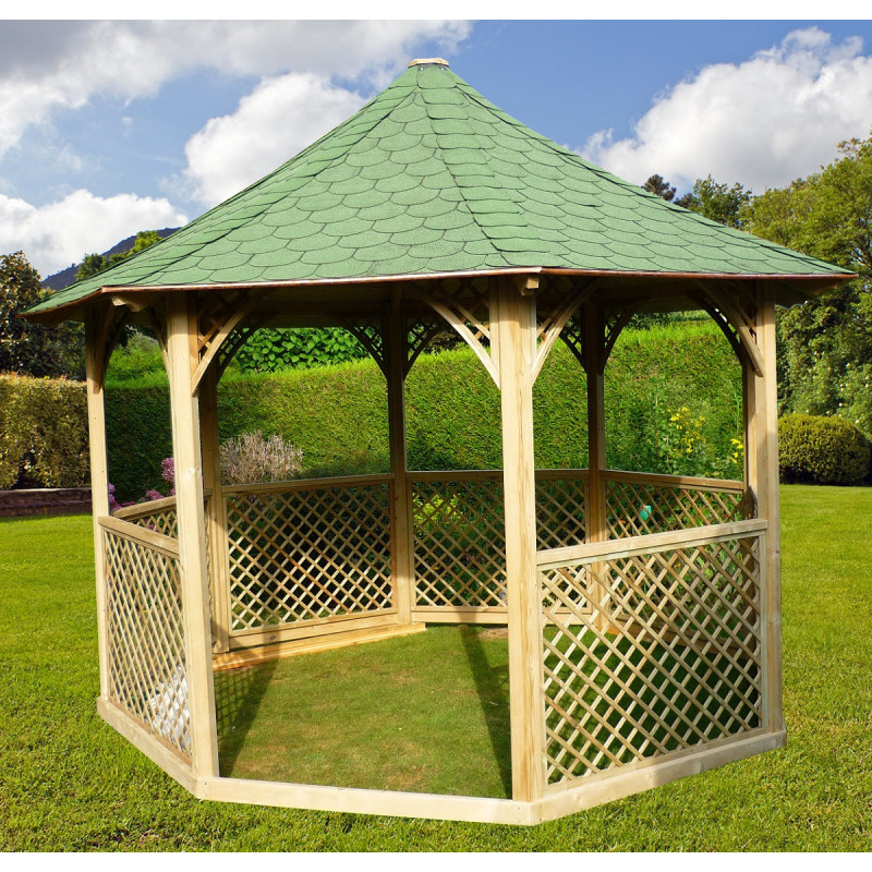 Pavillon octogonal en bois massif diamètre de 3,52m avec shingles